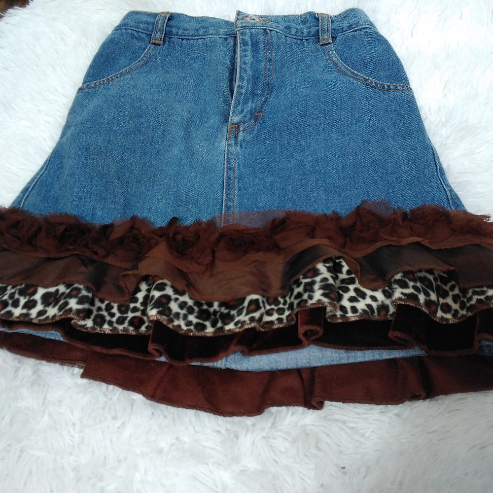 Girls Jeans Ruffled   Skirt